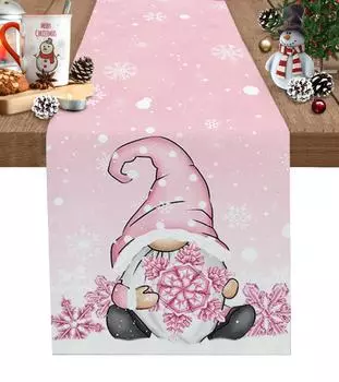 Рождественские снежные гномы, розовые снежинки, льняные дорожки для стола, зимние рождественские украшения для комода, украшения для свадебного обеденного стола 150x33cm 59x13inch
