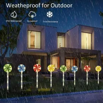 Рождественские солнечные фонари-конфеты 1 Grag 4 создают праздничную атмосферу на открытом воздухе, светодиодные украшения в виде леденцов для газона и сада красный