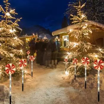 Рождественские солнечные фонари-конфеты 1 Grag 4 создают праздничную атмосферу на открытом воздухе, светодиодные украшения в виде леденцов для газона и сада красный