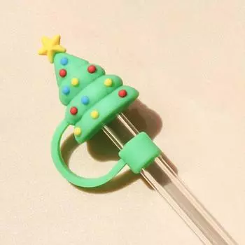 Рождественские соломенные чехлы, милые силиконовые соломенные насадки, многоразовые пыленепроницаемые многоразовые соломенные чехлы, украшения, праздничный подарок as the picture