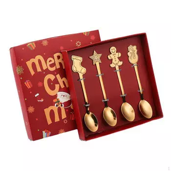 Рождественские столовые приборы с подарочной коробкой, десертная ложка из нержавеющей стали, многоцелевые многоразовые столовые приборы 2pcs