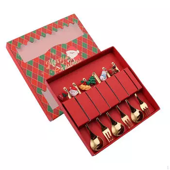 Рождественские столовые приборы в подарочной коробке, набор вилок и ложек, многоцелевые чайные ложки, 4pcs