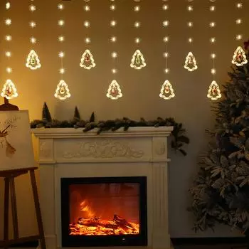 Рождественские светодиодные гирлянды, мерцающие подвесные гирлянды, оконные занавески, праздничный декор 1PCS USB-8 Modes золотой