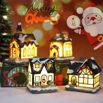 Рождественские светодиодные украшения из смолы Мини-домик Миниатюрная деревня Здание Рождественский светящийся декор Подарок Рождественское украшение Navidad Noel