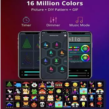 Рождественские светодиодные занавески с подсветкой, управляемые с помощью смарт-приложения, сделай сам, текстовый узор, анимация, дисплей, музыка, изменение света, гирлянда, праздничный декор