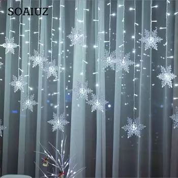 Рождественские светодиодные занавески, снежинки, огни, оконные гирлянды, фея, водонепроницаемый декор, Рождество