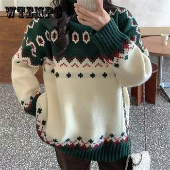 Рождественские свитера, осень-зима, свободные водолазки в корейском стиле, вязаные пуловеры, повседневные утолщенные джемперы с длинными рукавами, свитера S красный