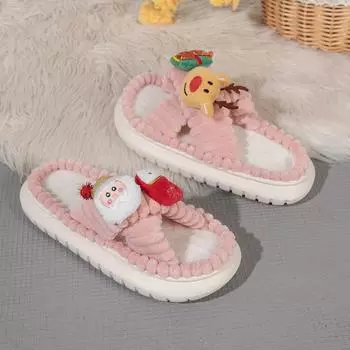 Рождественские тапочки женские милые снежинки лоси олень тапочки для дома обувь для дома плюшевые теплые хлопковые тапочки обувь 36
