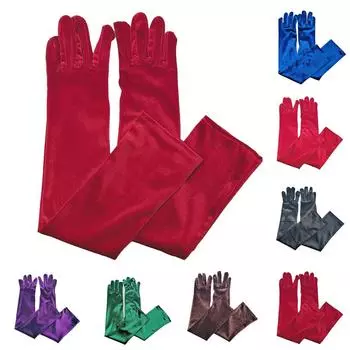 Рождественские теплые длинные перчатки из золотистого бархата для женщин, перчатки для ретро-бального выступления на сцене One Size чёрный