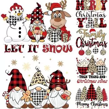 Рождественские термонаклейки наклейки Санта-Клаус Снеговик Наклейки на одежду Термоперенос Diy Parches Ropa Hoodies Зимняя нашивка