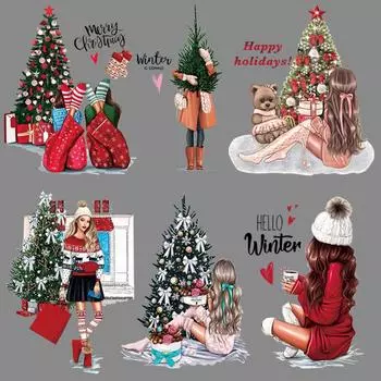 Рождественские термопаши для девочек, зимние переводные моющиеся толстовки, топы, виниловые термопрессы, сделай сам, нашивка, утюг, теплопередача