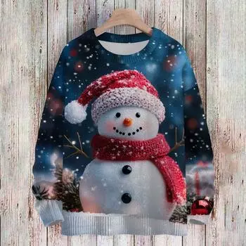 Рождественские толстовки для детей, вязаные свитера для мальчиков и девочек, симпатичные рубашки, осенние свитера с круглым вырезом, топы 100 синий