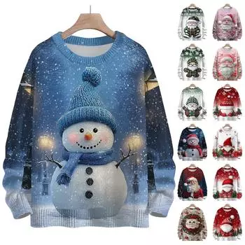 Рождественские толстовки для детей, вязаные свитера для мальчиков и девочек, симпатичные рубашки, осенние свитера с круглым вырезом, топы 100 синий