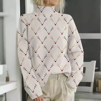 Рождественские толстовки для женщин Вязаный свитер Милая рубашка Осенняя водолазка Пуловер Топы L армия зеленый