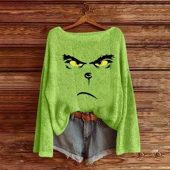 Рождественские толстовки для женщин Вязаный свитер Милая рубашка Осенний свитер с круглым вырезом Топы XXL