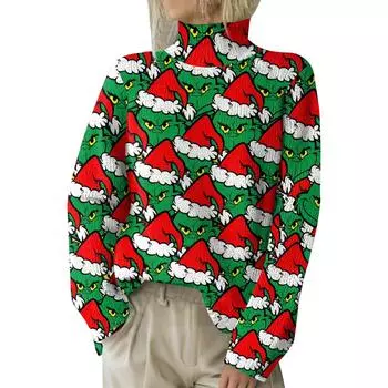 Рождественские толстовки для женщин Вязаный свитер Милая рубашка Осенняя водолазка Пуловер Топы L