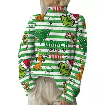 Рождественские толстовки для женщин Вязаный свитер Милая рубашка Осенняя водолазка Пуловер Топы L