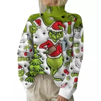 Рождественские толстовки для женщин Вязаный свитер Милая рубашка Осенняя водолазка Пуловер Топы L