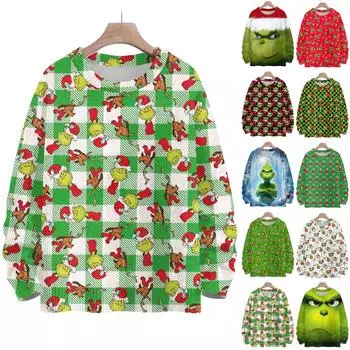 Рождественские толстовки для женщин Вязаный свитер Милая рубашка Осенний свитер с круглым вырезом Топы L армия зеленый