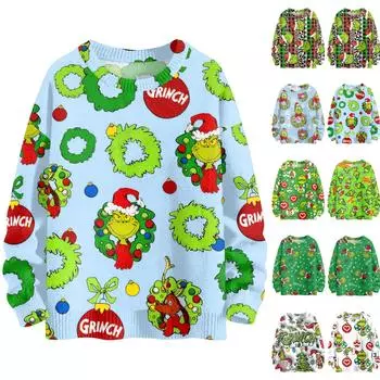 Рождественские толстовки для женщин Вязаный свитер Милая рубашка Осенний свитер с круглым вырезом Топы M