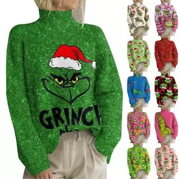 Рождественские толстовки для женщин Вязаный свитер Милая рубашка Осенняя водолазка Пуловер Топы L