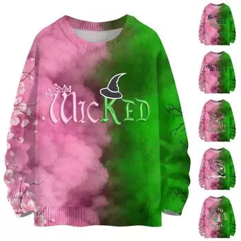 Рождественские толстовки для женщин Вязаный свитер Милая рубашка Осенний свитер с круглым вырезом Топы L темно-зеленого