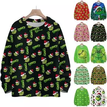 Рождественские толстовки для женщин Вязаный свитер Милая рубашка Осенний свитер с круглым вырезом Топы XXL армия зеленый