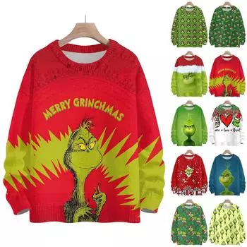 Рождественские толстовки для женщин Вязаный свитер Милая рубашка Осенний свитер с круглым вырезом Топы L армия зеленый
