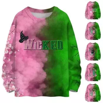 Рождественские толстовки для женщин Вязаный свитер Милая рубашка Осенний свитер с круглым вырезом Топы L темно-зеленого