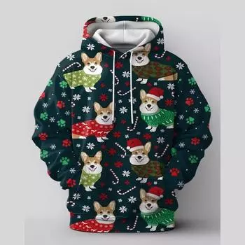 Рождественские толстовки с капюшоном для мужчин Рождественская собака 3D-принт с длинным рукавом Sewatshirts Мужская повседневная толстовка с капюшоном Пуловер свободного покроя Мужская одежда S