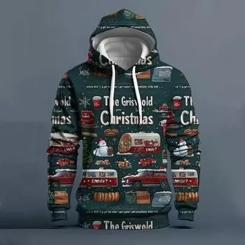 Рождественские толстовки с капюшоном для мужчин Забавный принт Санта-Клауса Длинные рукава Толстовки с капюшоном Мужская осенняя одежда Повседневная праздничная одежда с капюшоном 2XL