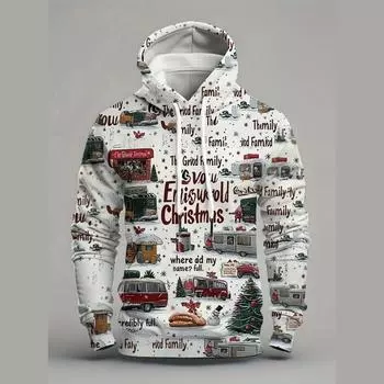 Рождественские толстовки с капюшоном для мужчин Забавный принт Санта-Клауса Длинные рукава Толстовки с капюшоном Мужская осенняя одежда Повседневная праздничная одежда с капюшоном S