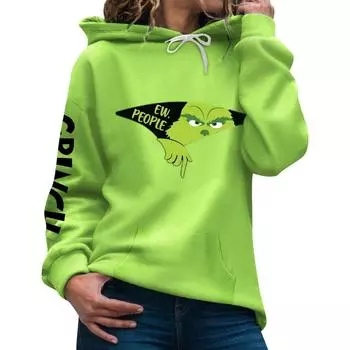 Рождественские толстовки с капюшоном для женщин, повседневный пуловер с длинными рукавами, осенне-зимняя одежда XL