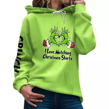 Рождественские толстовки с капюшоном для женщин, повседневный пуловер с длинными рукавами, осенне-зимняя одежда XXXL