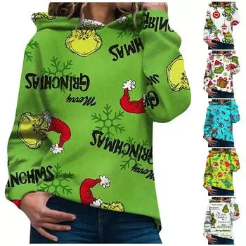 Рождественские толстовки с капюшоном для женщин, повседневный пуловер с длинными рукавами, осенне-зимняя одежда XXXL красный