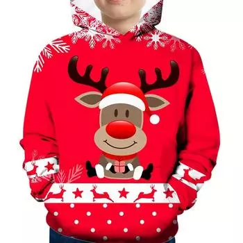 Рождественские толстовки с капюшоном Санта-Клауса с 3D-принтом, лосиные подарки, толстовки для мальчиков и девочек, унисекс, толстовка с капюшоном для детей, модная толстовка большого размера 100CM