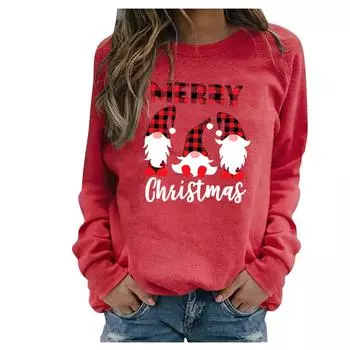 Рождественские тонкие женские пуловеры с длинным рукавом и круглым вырезом, повседневная женская свободная толстовка с принтом букв S