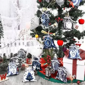 Рождественские украшения 2024 Адвент календарь 24 шт. подарочные пакеты Kerst Decoratie DIY бумажные наклейки деревянный орнамент Xmas Navidad Other