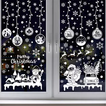 Рождественские украшения, 9 шт., наклейки на окна, шарики, наклейки на окна для дома