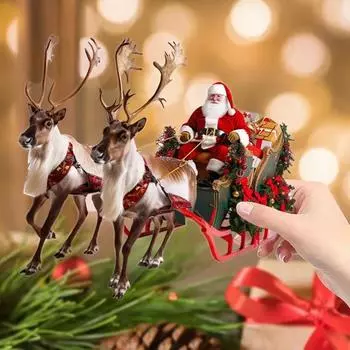 Рождественские украшения Акриловый Санта в санях Подвесное украшение 2D Плоская рождественская елка Подвеска для украшения стены, окна, автомобиля