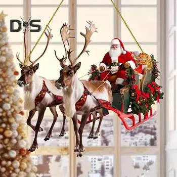 Рождественские украшения Акриловый Санта в санях Подвесное украшение 2D Плоская рождественская елка Подвеска для украшения стены, окна, автомобиля разноцветный