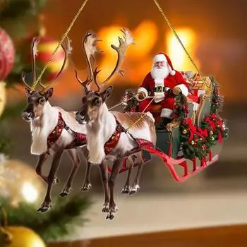 Рождественские украшения Акриловый Санта в санях Подвесное украшение 2D Плоский кулон на рождественскую елку