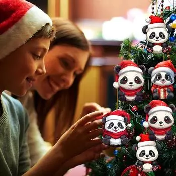 Рождественские украшения автомобиля с пандой, акриловые элегантные очаровательные елочные украшения для индивидуального стиля F