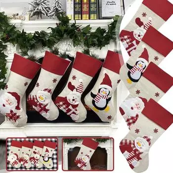 Рождественские украшения Бархатные льняные рождественские носки с 3D мультфильмами Рождественские носки Подарочный пакет One Size