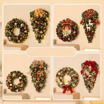 Рождественские украшения, цветочные гирлянды, подвесные двери, новое рождественское перевернутое дерево, полулицевое дерево, креативное настенное украшение из ротанга, рождественские украшения