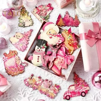 Рождественские украшения Деревянная елочная подвесная декорация Винтажное розовое украшение в виде снеговика Санты для праздничного домашнего декора A