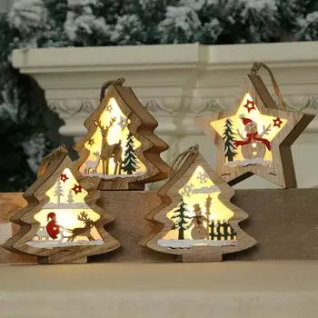 Рождественские украшения Деревянная светящаяся пятиконечная звезда Подвеска для украшения сцены