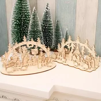 Рождественские украшения, деревянные пазлы, украшения своими руками, трехмерная мозаика, подарок ручной работы для детей Round bottom