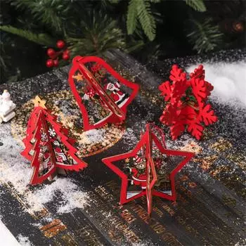 Рождественские украшения Деревянные подвески 3D Полые снежинки Рождественские елочные подвесные украшения DIY Деревянные поделки Рождественский новогодний декор
