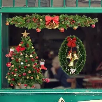 Рождественские украшения для дома, гирлянды, колокольчики, настенные наклейки, Санта-Камин, съемные виниловые настенные наклейки для дома